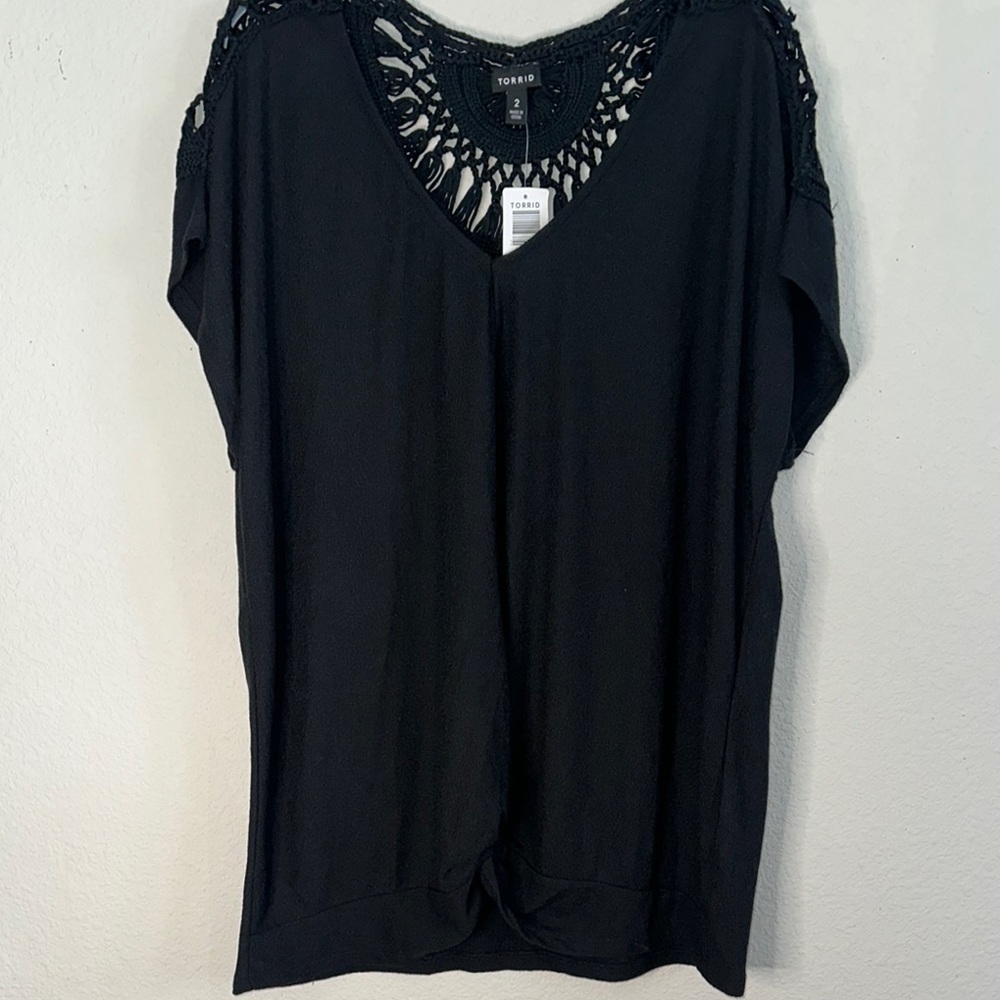 Torrid Black Crochet Detail Women's Top